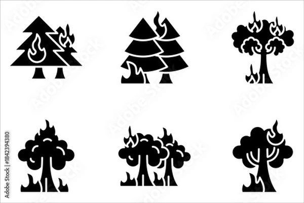 Obraz Forest fire line icon set. Wildfire symbol. Editable stroke on white background