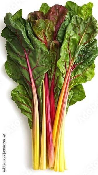Fototapeta Fresh colorful organic rainbow chard bundle on white background
