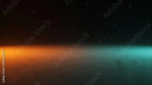 Fototapeta Abstract background with contrasting orange and teal light effect and floating particles