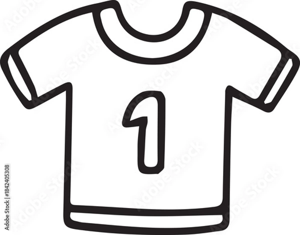 Fototapeta Vector illustration of a sports T-shirt with number 1 on the front, drawn in clean stylized line art. Great for team sports designs, fan graphics, athletic themes, merchandise, icons and modern digita
