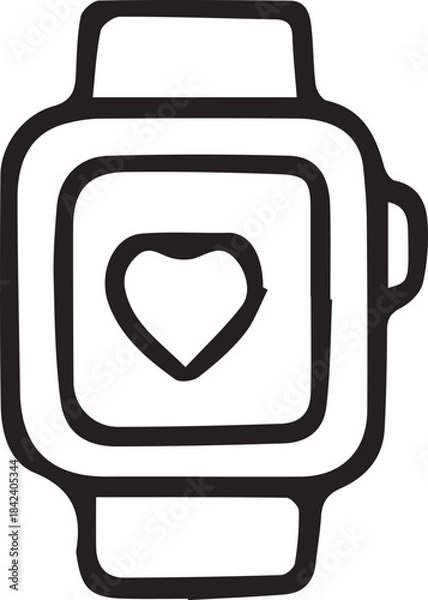 Fototapeta Vector illustration of fitness smartwatch with a heart symbol on the screen, drawn in a clean stylized design. Perfect for sport themes, heart rate concepts, health tracking, wellness graphics and mod