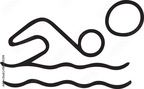 Fototapeta Hand-drawn black and white doodle vector illustration of a swimmer in simple schematic line art. Perfect for sports themes, fitness designs, training materials, health concepts and minimal athletic gr