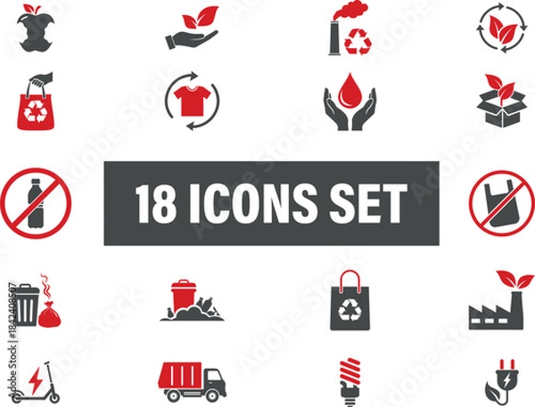 Obraz Ecology and environmental protection icon set for sustainability. Including ecology, environment, 
recycling, sustainability, energy, conservation, nature, organic, waste, management