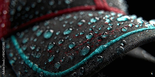 Obraz Close-up macro shot of water droplets on fabric, showcasing water-repellent textile properties