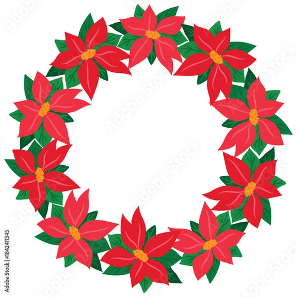 Obraz Poinsettia wreath. Vector illustration of a round poinsettia frame.