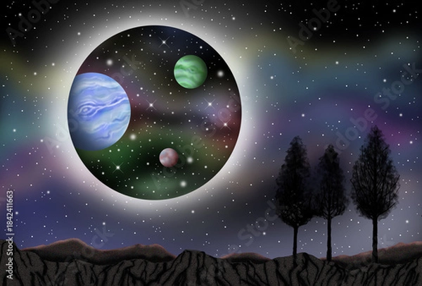 Obraz 宇宙のイラスト - ワームホール・時空トンネル・多元宇宙