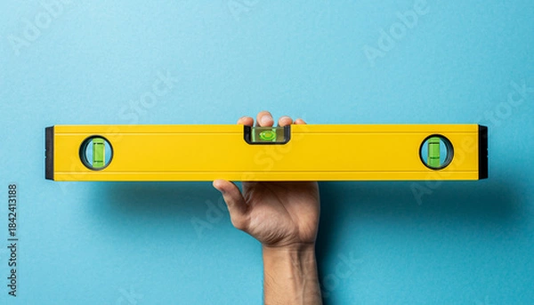 Fototapeta Hand Holding Level Tool for Home Improvement Projects in Bright Ambient Setting