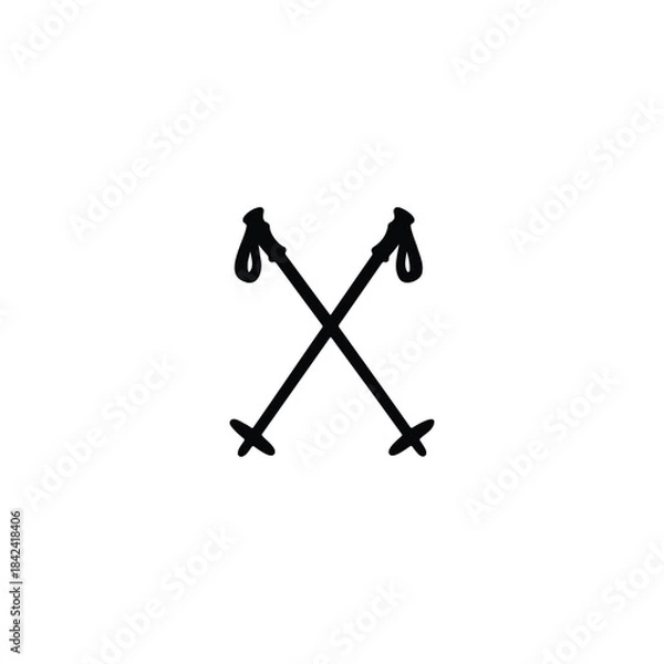 Obraz Ski poles silhouette vector flat illustration design.