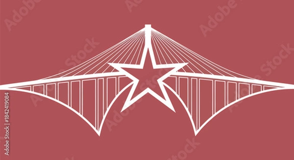 Obraz A white geometric design featuring a star incorporated into a cable-stayed bridge