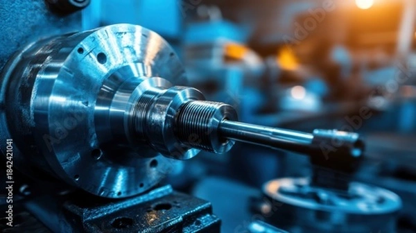 Fototapeta Metal lathe machine cutting tool working on part