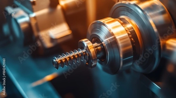 Fototapeta Metal Lathe Machine Tool Cutting a Precision Component
