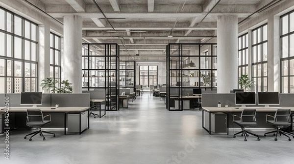 Fototapeta Modern Open Office With Empty Workstations