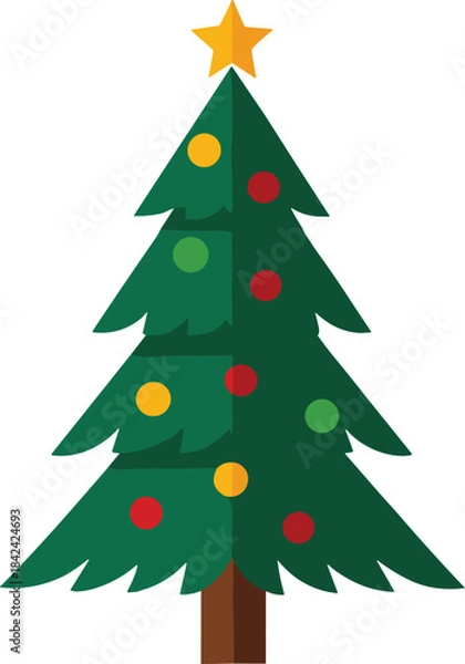 Fototapeta Decorated Christmas Tree with Star – Isolated on Transparent Background Flat Holiday Vector