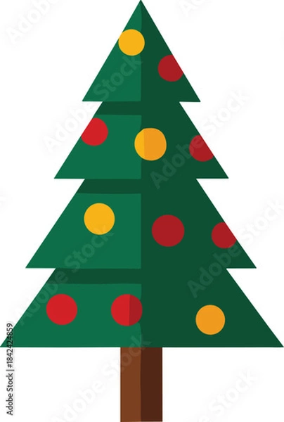 Fototapeta Decorated Christmas Tree without Star – Isolated on Transparent Background Flat Holiday Vector