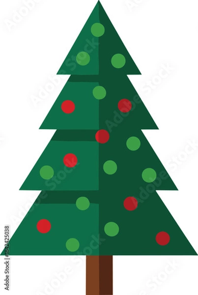 Fototapeta Decorated Christmas Tree with Red and Green Ornaments – Isolated on Transparent Background Flat Holiday Vector