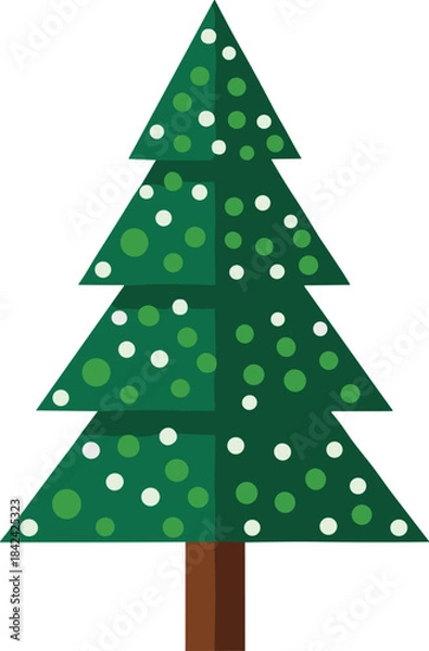 Fototapeta Decorated Green Christmas Tree with Dots – Isolated on Transparent Background Flat Holiday Vector