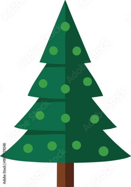 Fototapeta Green Christmas Tree with Ornaments – Isolated on Transparent Background Flat Holiday Vector