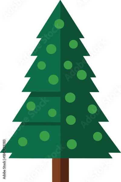 Fototapeta Green Christmas Tree with Round Ornaments – Isolated on Transparent Background Flat Holiday Vector