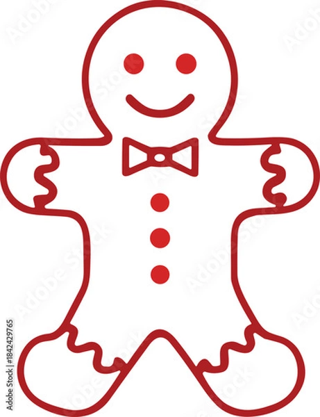 Fototapeta Gingerbread Man Outline Icon – Isolated on Transparent Background Red Christmas Line Art Vector