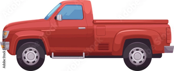Fototapeta Vector illustration of a modern red pickup truck, stylish automobile side view, transportation and delivery vehicle