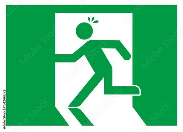 Obraz シンプルな非常口のアイコン・焦り・汗　イラスト素材　緑
