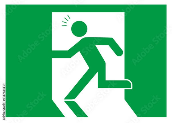 Obraz シンプルな非常口のアイコン・気づき・集中線　イラスト素材　緑