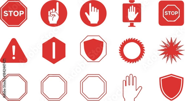Fototapeta Assortment of Red Warning and Prohibition Symbols and Icons stop sign warning sign