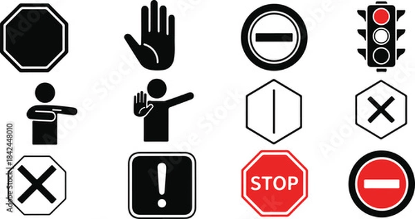 Obraz Collection of Traffic Signs and Symbols for Prohibition and Warning stop sign traffic light