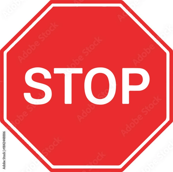 Obraz Single Red Octagonal Stop Sign with White Border and Text traffic sign road sign