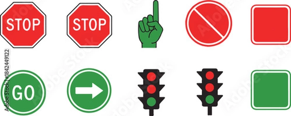 Fototapeta Traffic Light and Stop Signs Collection vector illustration