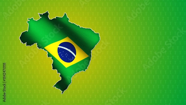 Fototapeta Brazil Outline with Animated Flag and Glow for Modern Patriotic Background