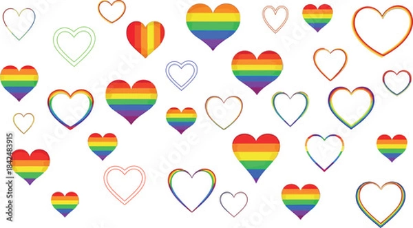 Fototapeta Seamless Pattern of Colorful Rainbow Pride Hearts and Outline Shapes