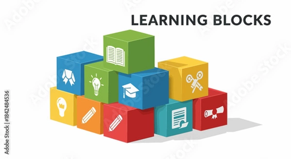 Fototapeta Learning Blocks Stacked Together Representing Education and Knowledge.