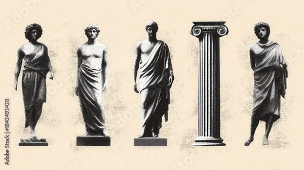 Obraz Ancient Greek statues column reflecting classical art architecture
