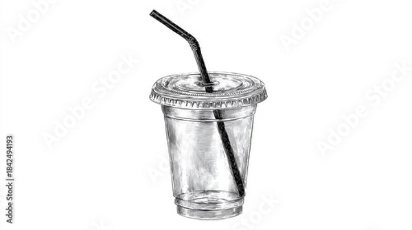 Obraz Plastic cup with lid straw