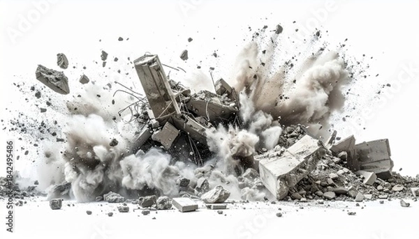 Obraz Concrete explosion with debris and dust cloud