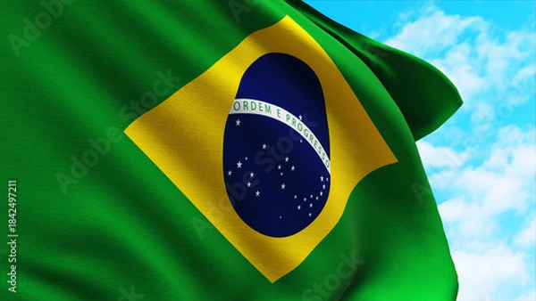 Fototapeta Brazil Flag Waving in Sky with Alpha Matte