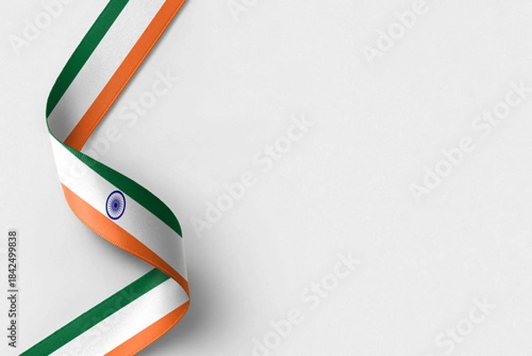 Obraz India flag ribbon on white background with copy space