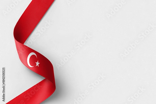 Obraz Turkey flag ribbon on white background with copy space