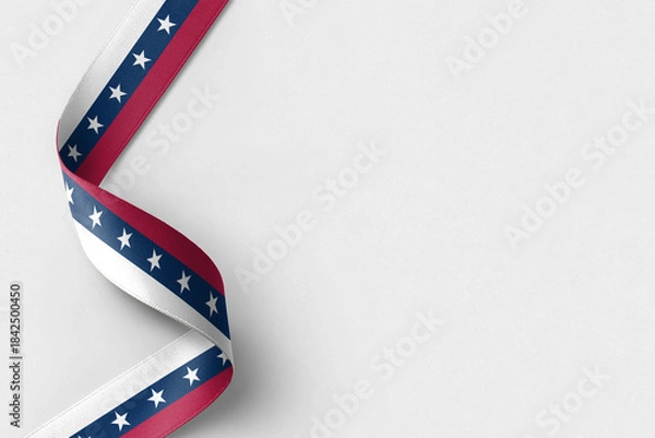 Obraz United States of America flag ribbon on white background with copy space