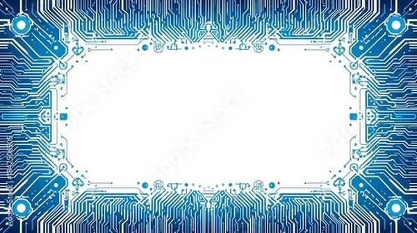 Fototapeta Dynamic blue circuit board frame for digital design concepts