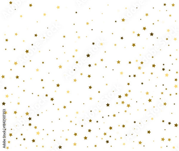 Obraz Gold stars confetti falling on white background. Festive celebration pattern for Christmas or New Year. Vector illustration