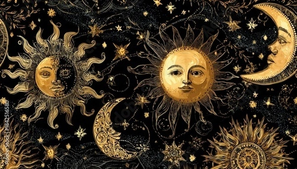 Fototapeta Celestial sun and moon pattern (1)