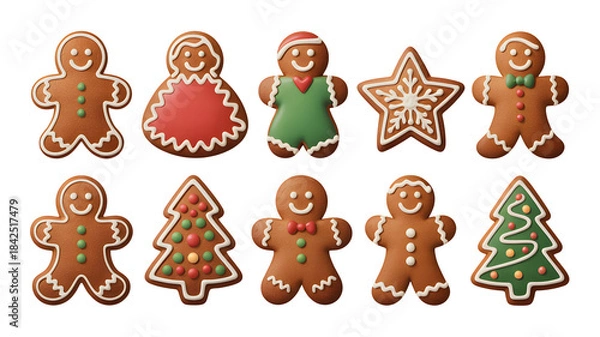 Obraz Cute Gingerbread Cookie Set with Men, Women, Stars & Tree Shapes