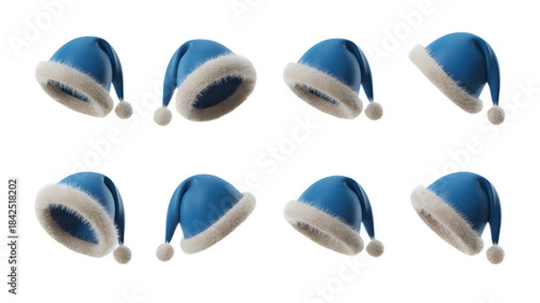 Obraz Assorted Blue Holiday Santa Hats with Fluffy White Fur Trim