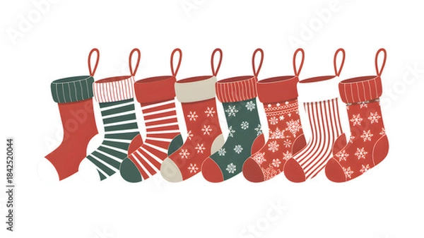 Obraz Premium Christmas Stockings Collection with Decorative Holiday Patterns