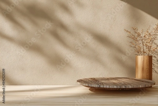 Fototapeta Minimalist, warm-toned display podium