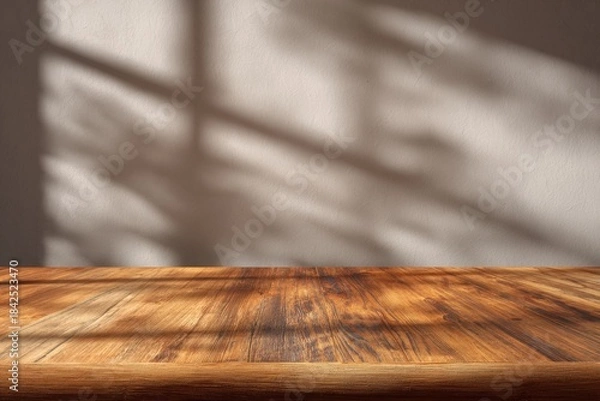 Fototapeta Wooden table surface with window shadows