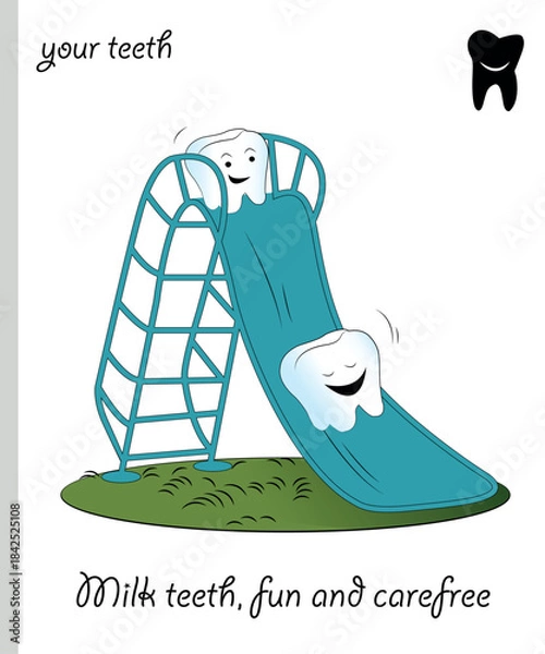 Fototapeta Funny Teeth vector caricature of teeth on the slide.eps