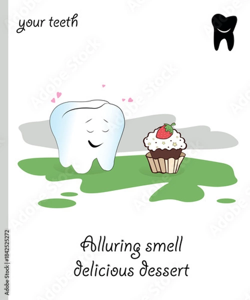Fototapeta Funny Teeth vector cartoon tooth and cake.eps